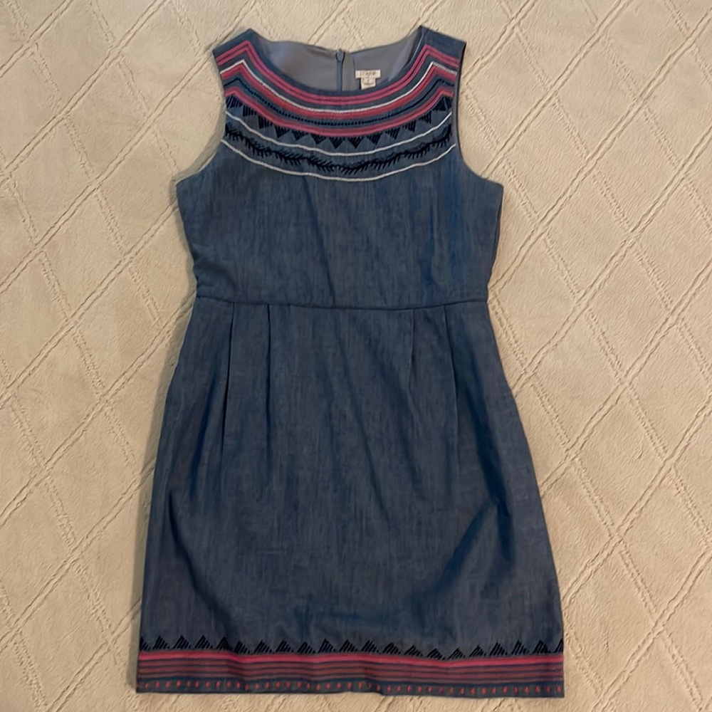 J.Crew denim dress with embroidery